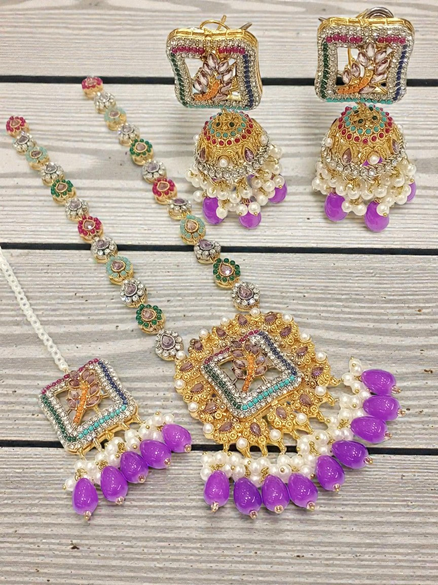 Peacock Elegance: Handmade Colorful Necklace & Earrings Set