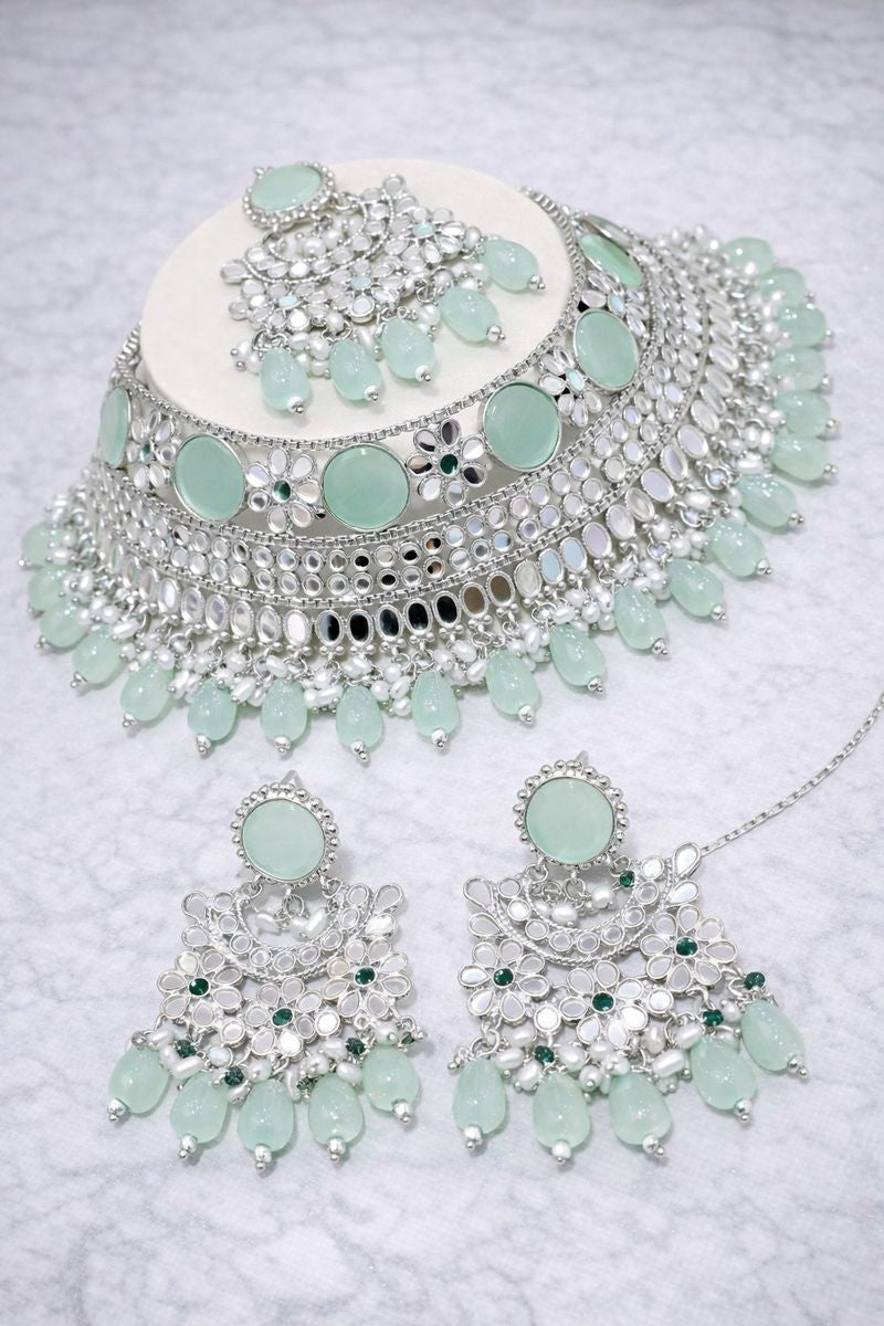 Mint Green Beauty: Handmade Gold-Plated Jewelry Set