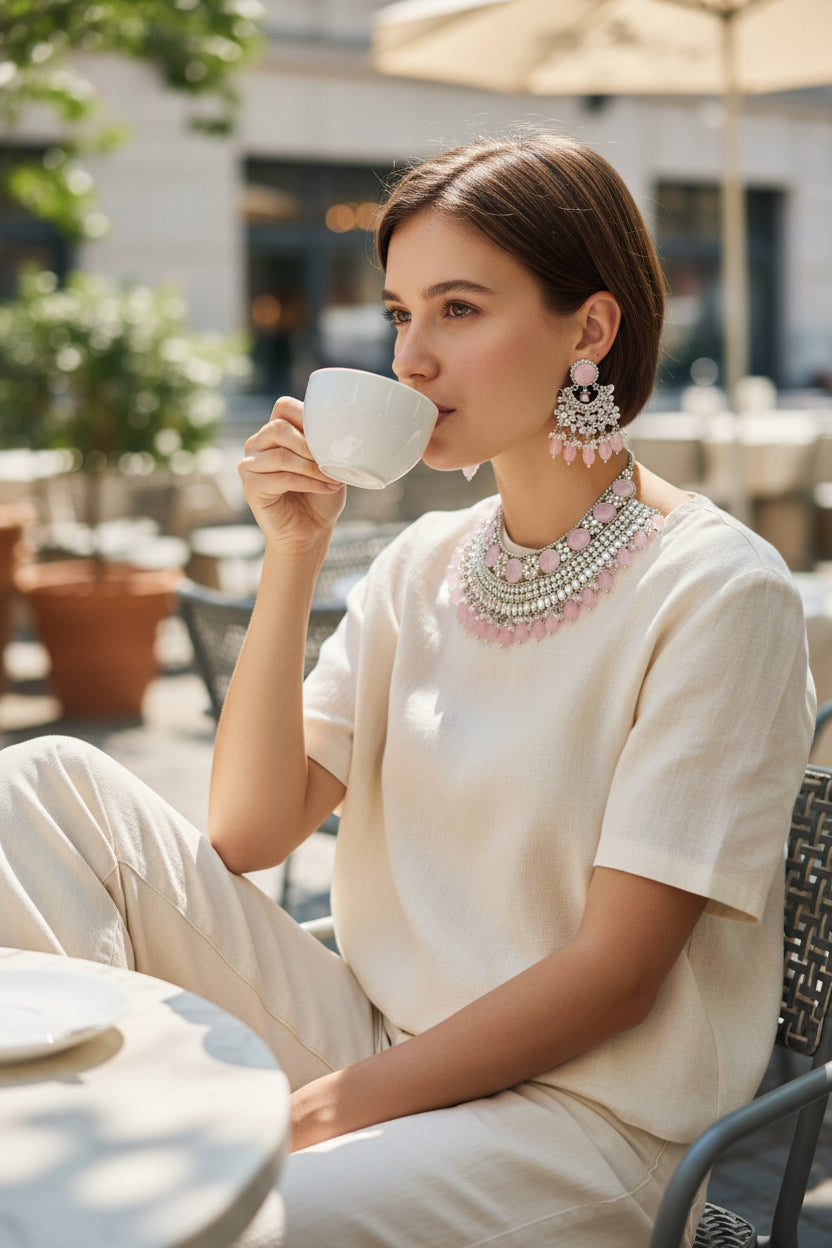 Mint Green Beauty: Handmade Gold-Plated Jewelry Set