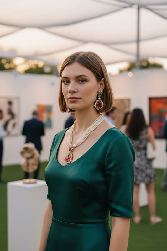 Emerald Radiance: Luxury Handmade Necklace & Earrings Set