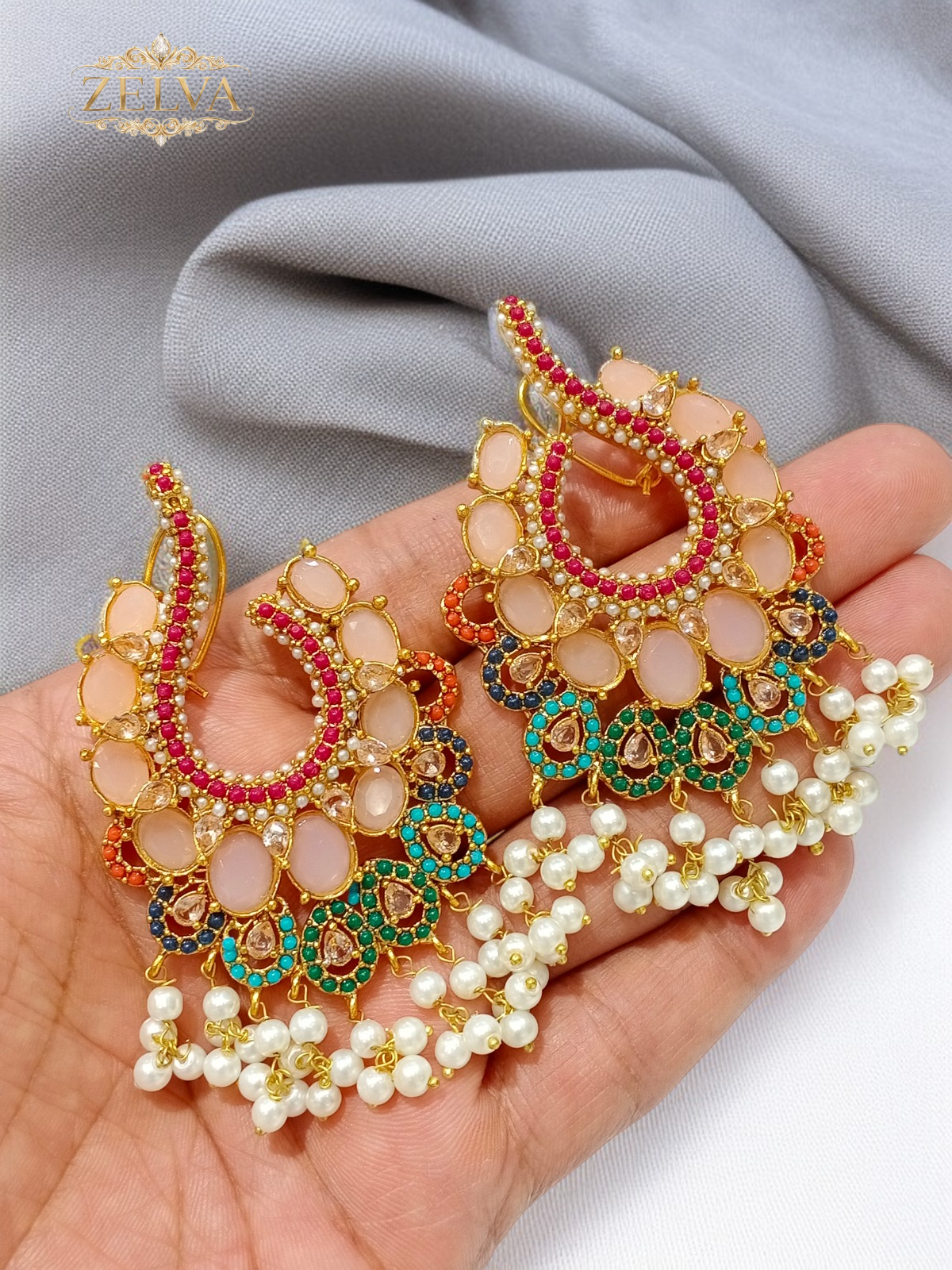 Glamorous Gold-Plated Earrings: Handmade with Vibrant Stones & Pearls