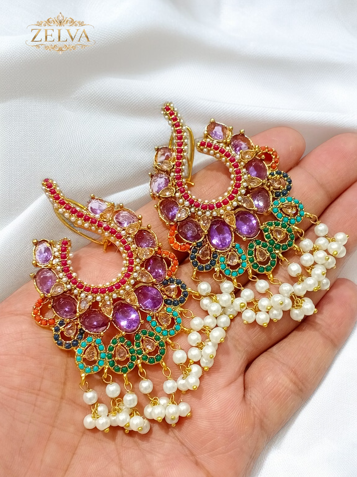 Glamorous Gold-Plated Earrings: Handmade with Vibrant Stones & Pearls