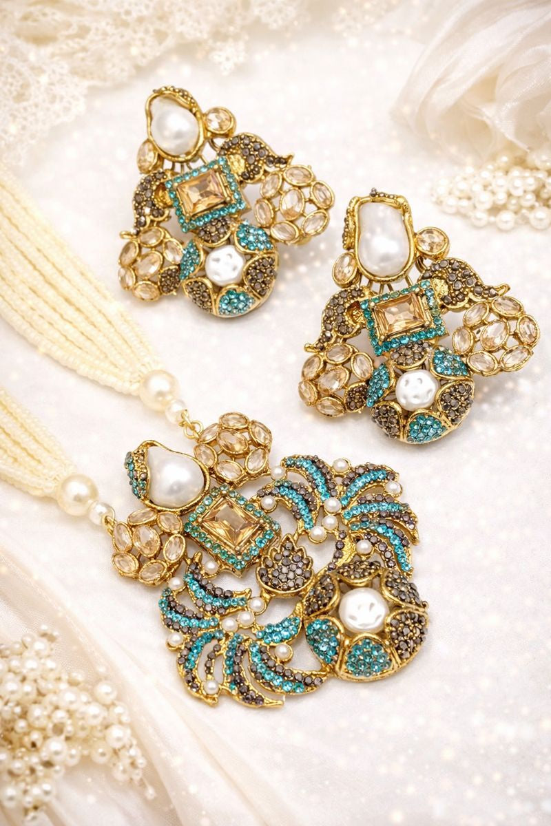 Colorful Pearl & Stone Jewellery Set – Necklace and Earrings for Special Occasions