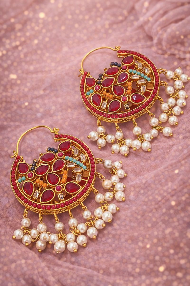 Elegant Multicolor Stone and Pearl Earrings