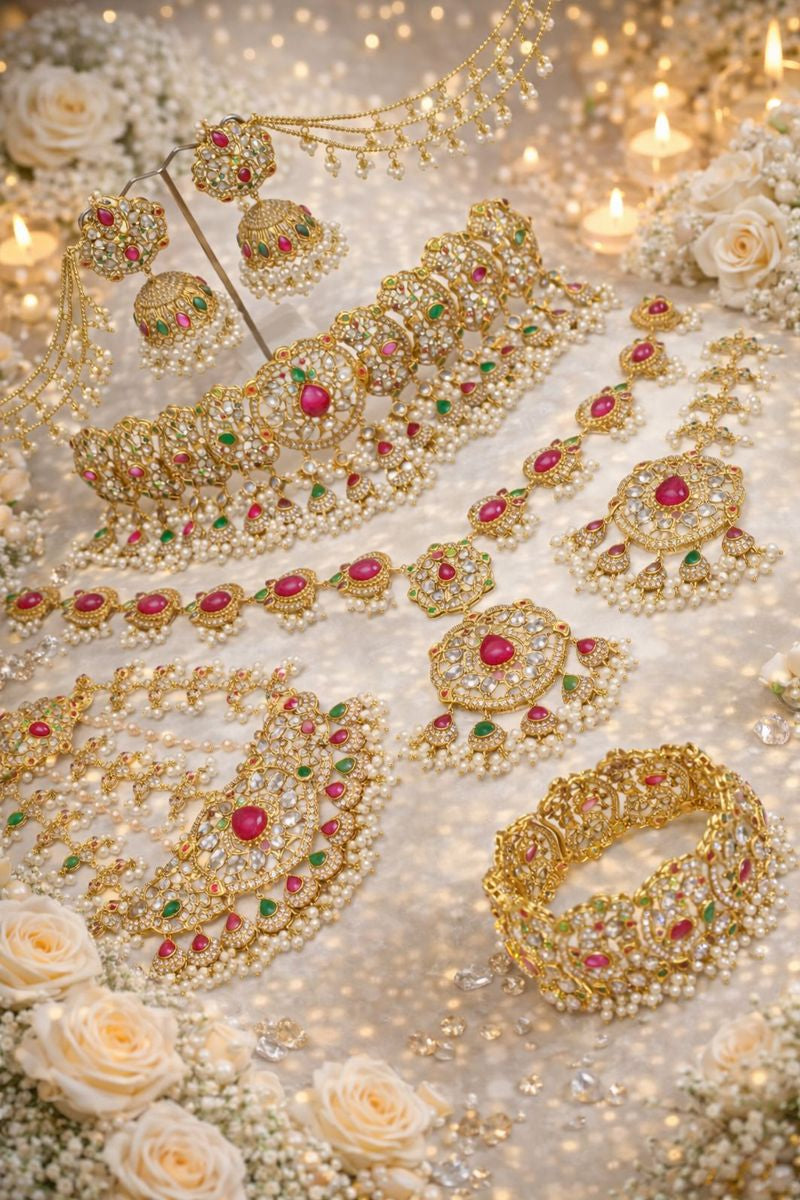 Royal Bridal Elegance Jewellery Set – Handmade Necklace, Earrings, Bracelets,