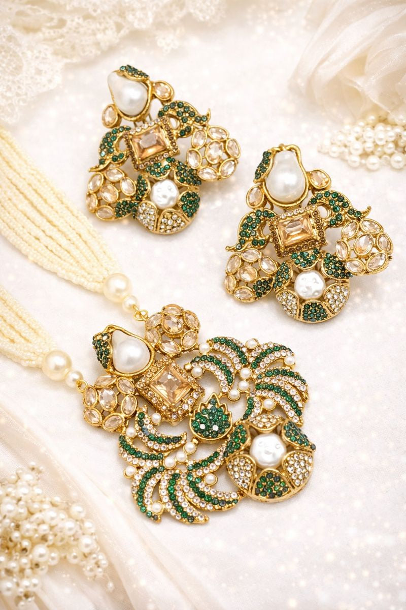 Colorful Pearl & Stone Jewellery Set – Necklace and Earrings for Special Occasions