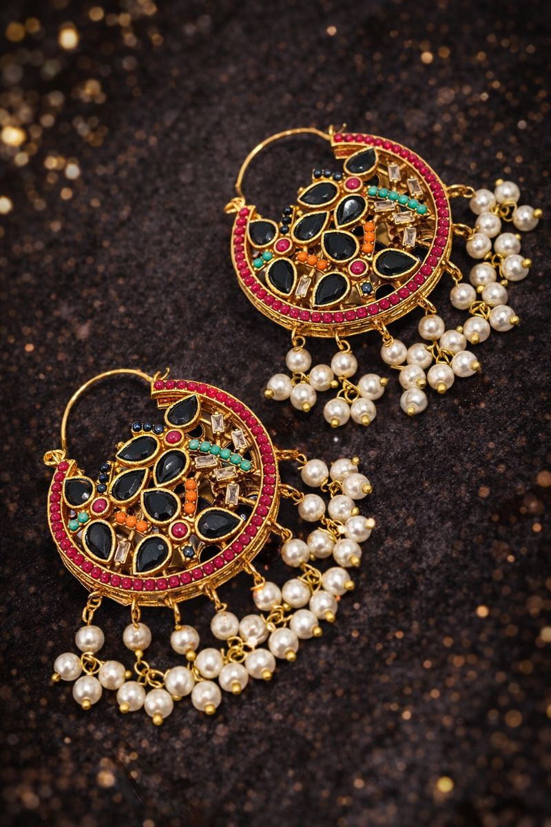 Elegant Multicolor Stone and Pearl Earrings