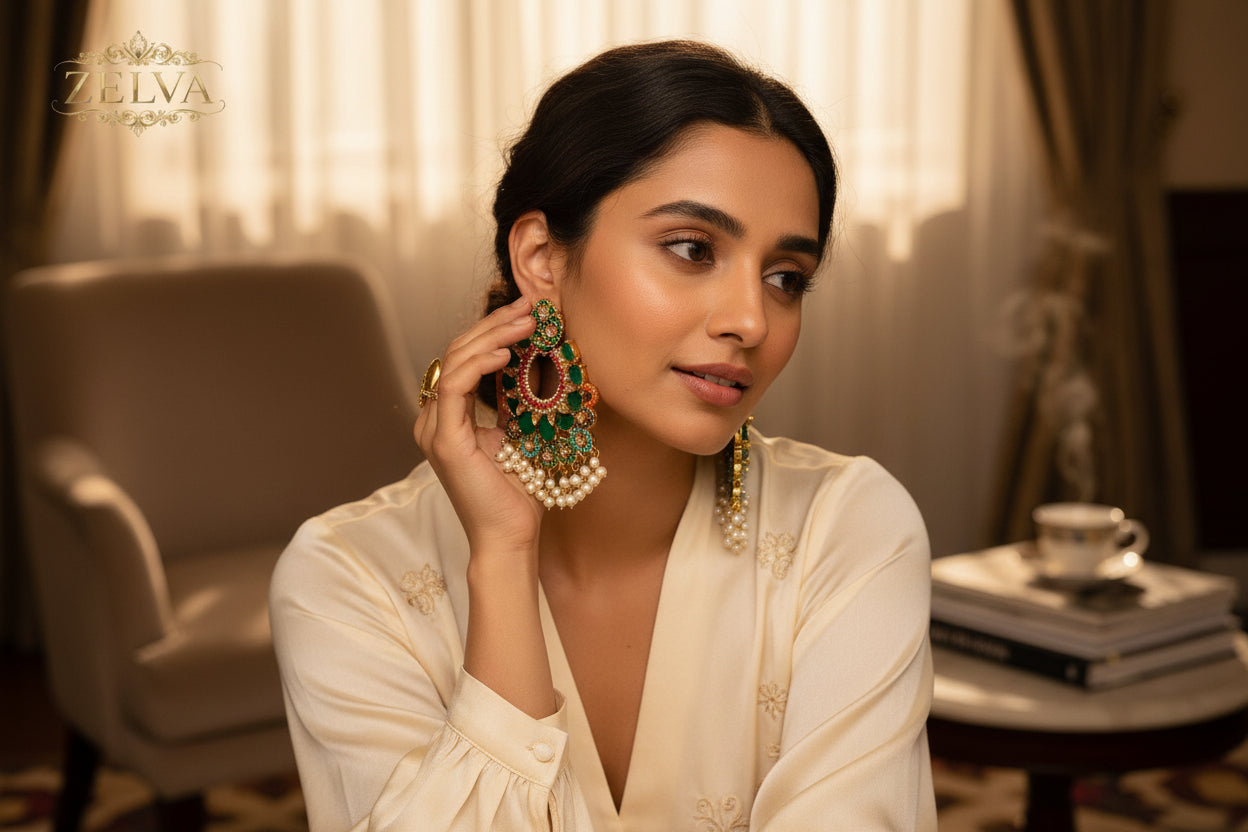 Glamorous Gold-Plated Earrings: Handmade with Vibrant Stones & Pearls