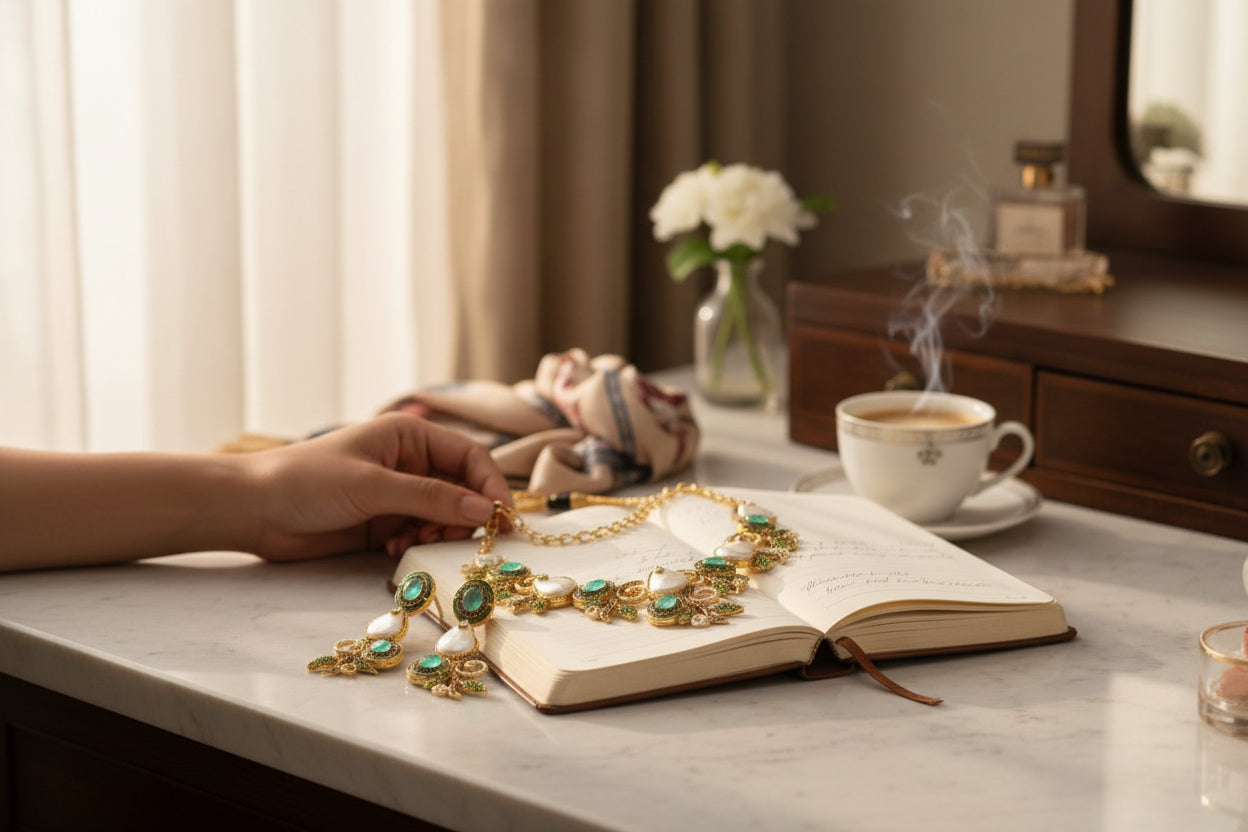 Elegant Blossom: Handmade Pearl & Emerald-Inspired Jewelry Collection