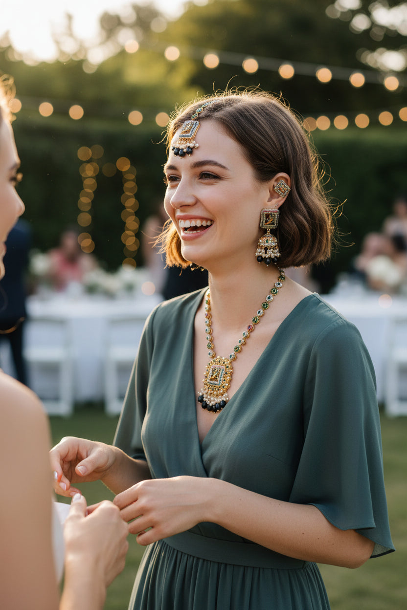 Peacock Elegance: Handmade Colorful Necklace & Earrings Set