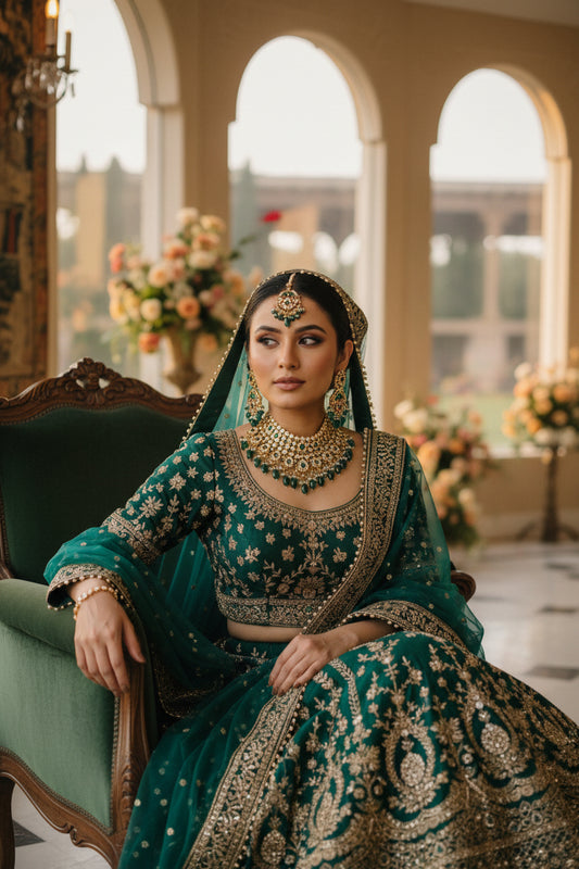 Royal Bridal Bliss: Handmade Gold-Plated Jewelry Set with Gemstones & Pearls