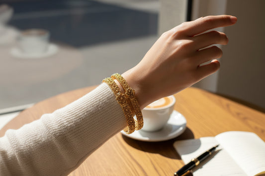 Timeless Elegance: Gold-Plated Floral Design Bangles Set