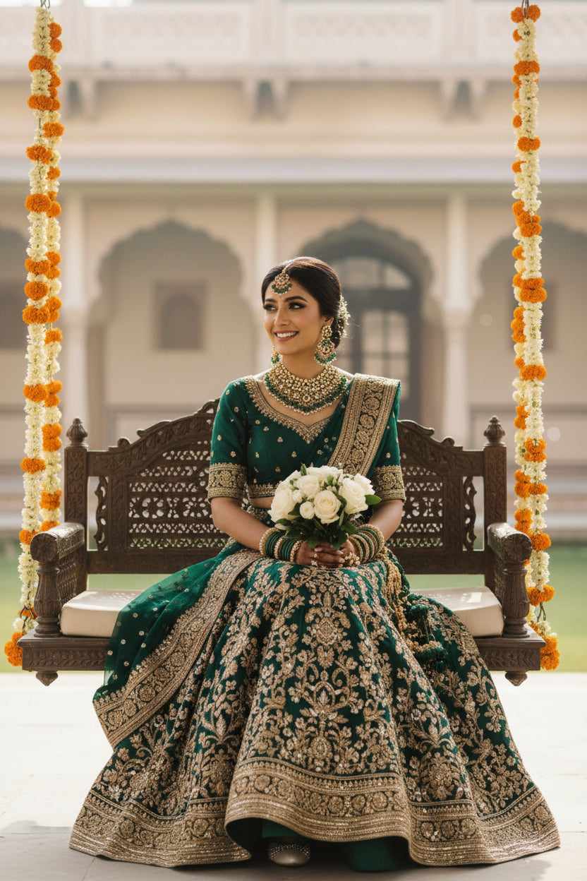 Royal Bridal Bliss: Handmade Gold-Plated Jewelry Set with Gemstones & Pearls