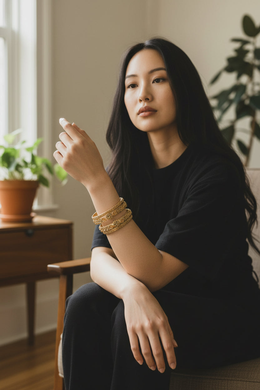 Timeless Elegance: Gold-Plated Floral Design Bangles Set