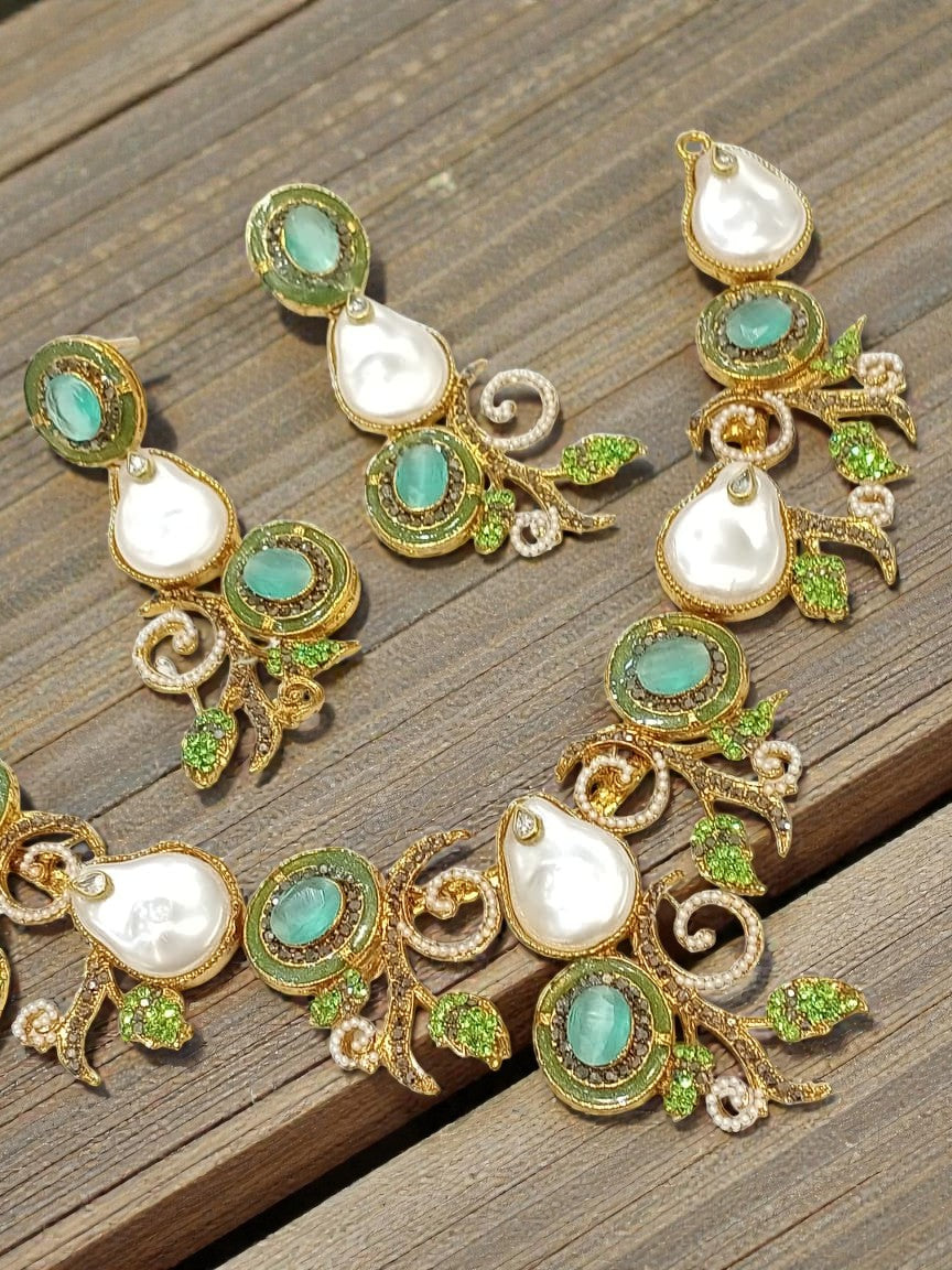 Elegant Blossom: Handmade Pearl & Emerald-Inspired Jewelry Collection