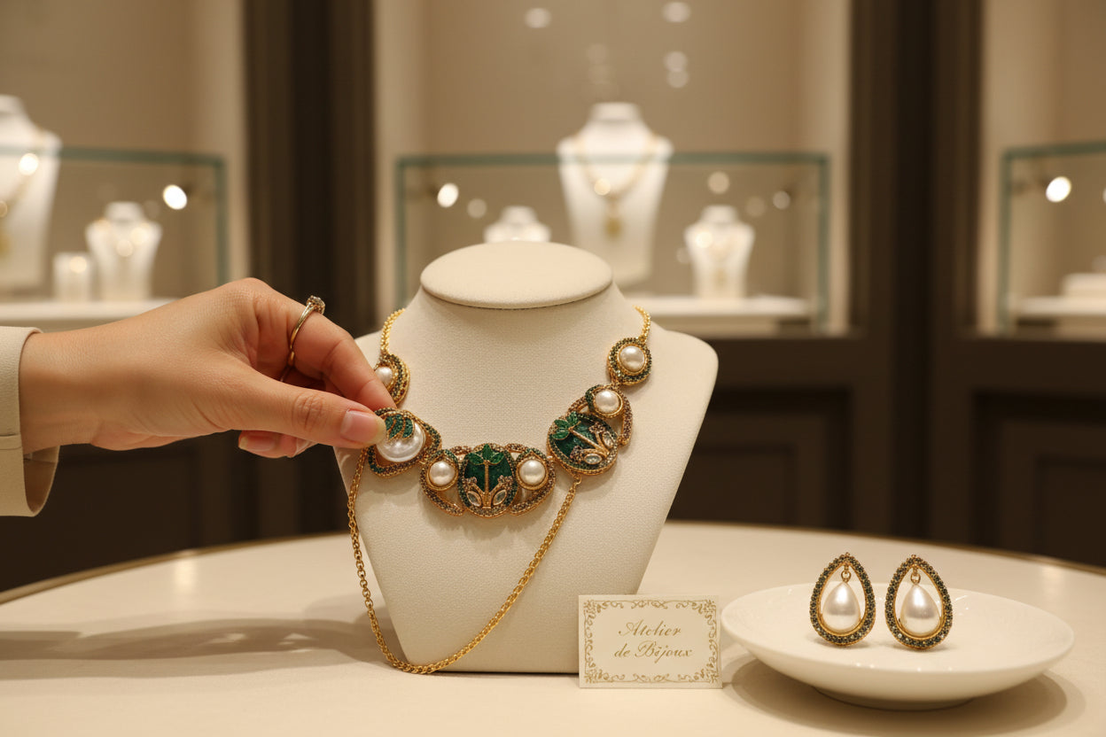 Handmade Jewelry Set with Pearls & Gemstones