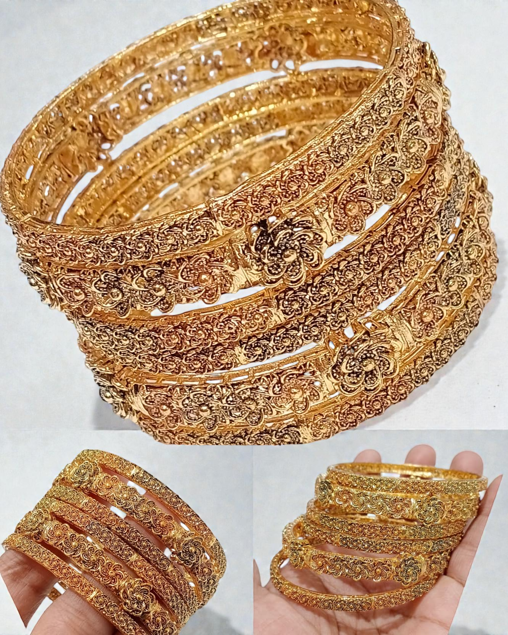 Timeless Elegance: Gold-Plated Floral Design Bangles Set