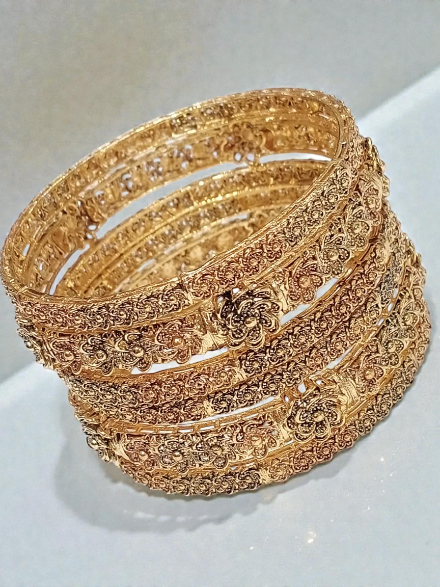 Timeless Elegance: Gold-Plated Floral Design Bangles Set