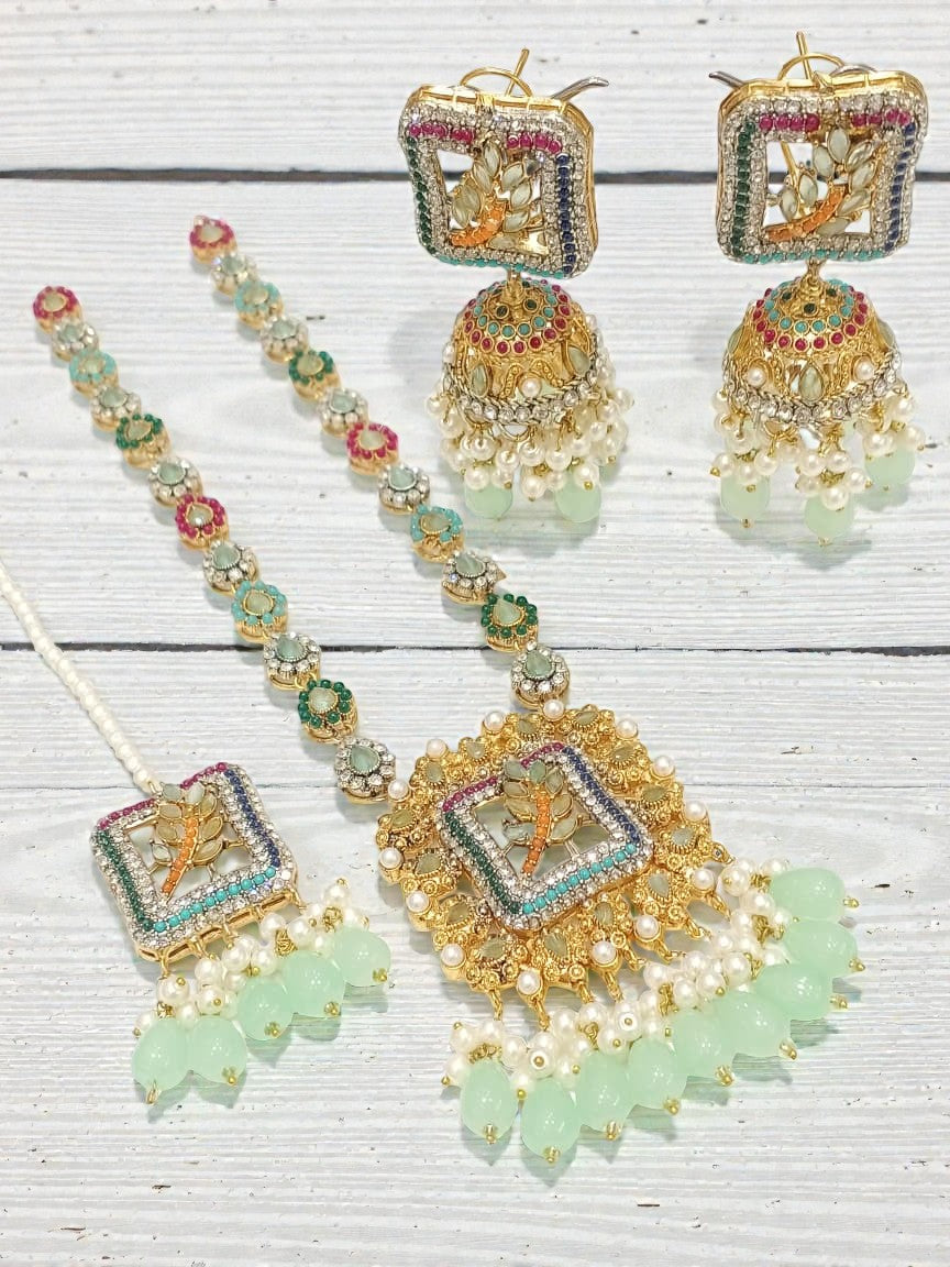 Peacock Elegance: Handmade Colorful Necklace & Earrings Set