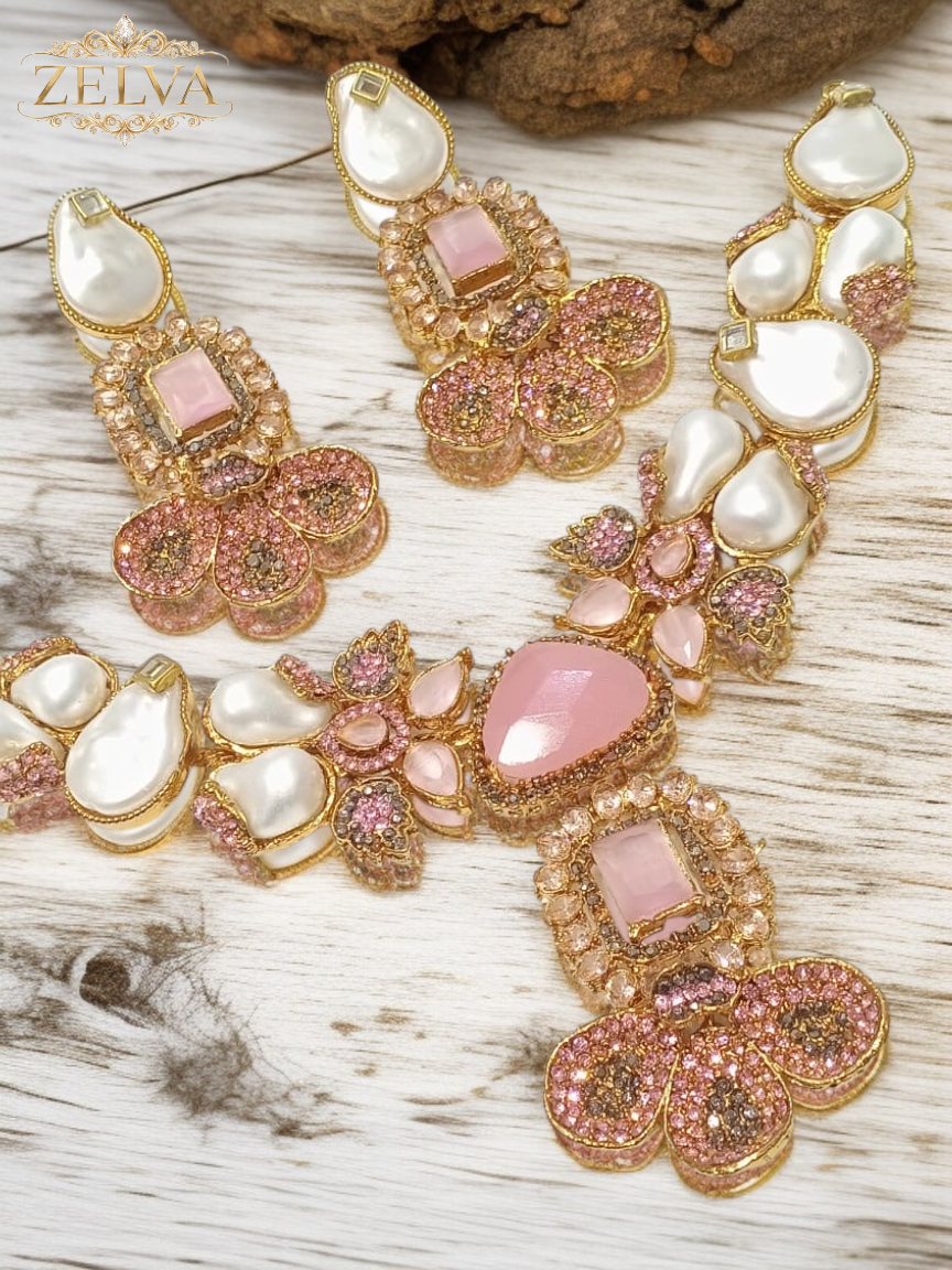 Royal Gemstones: Handmade Jewelry Set with Pearls and Precious Stones