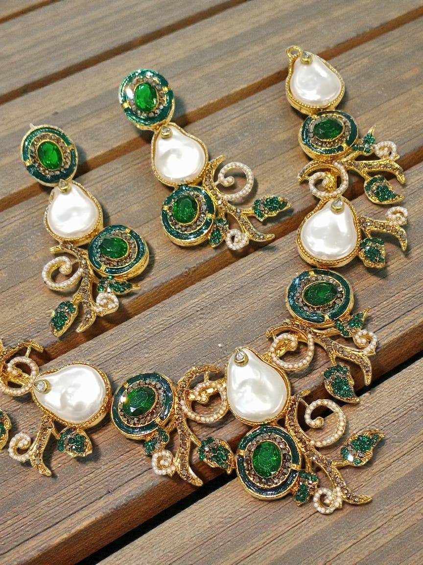 Elegant Blossom: Handmade Pearl & Emerald-Inspired Jewelry Collection