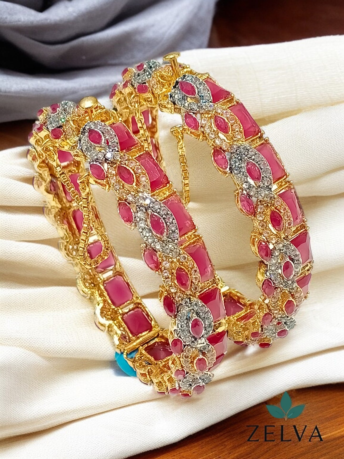 Golden Elegance: Handmade Mint Green Stone Bangle Set Zircon Set