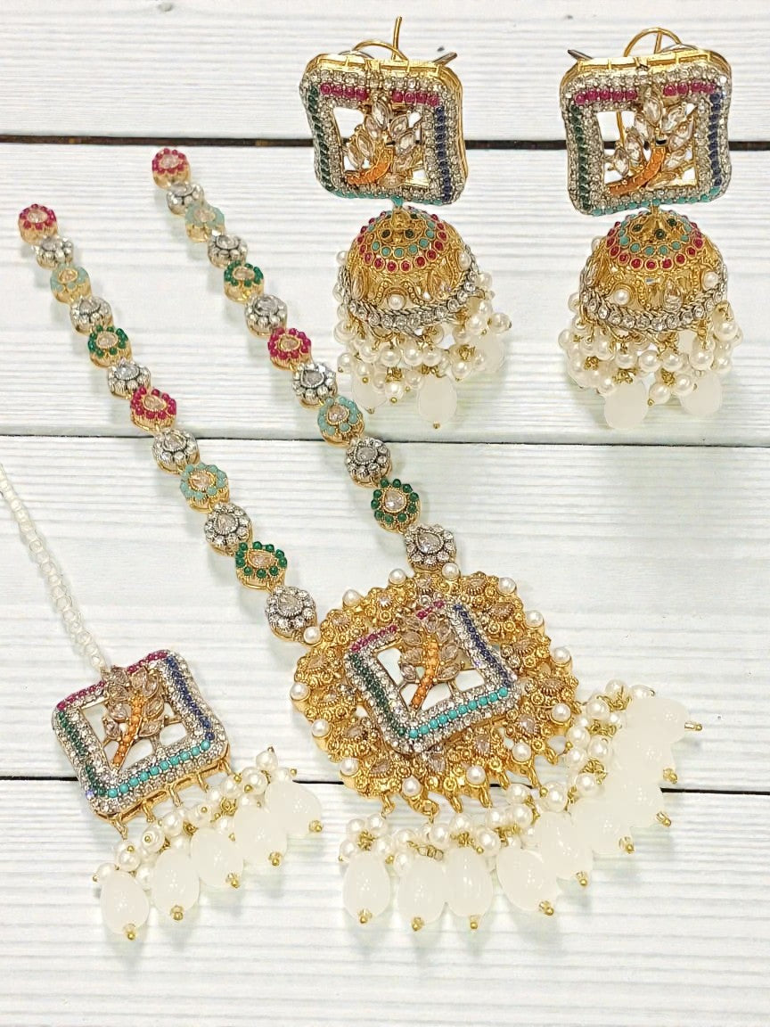 Peacock Elegance: Handmade Colorful Necklace & Earrings Set