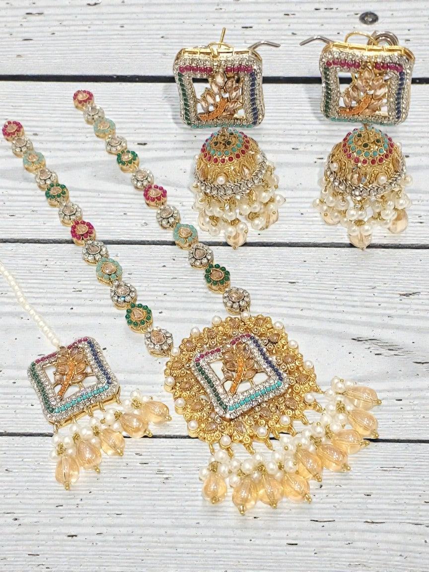 Peacock Elegance: Handmade Colorful Necklace & Earrings Set