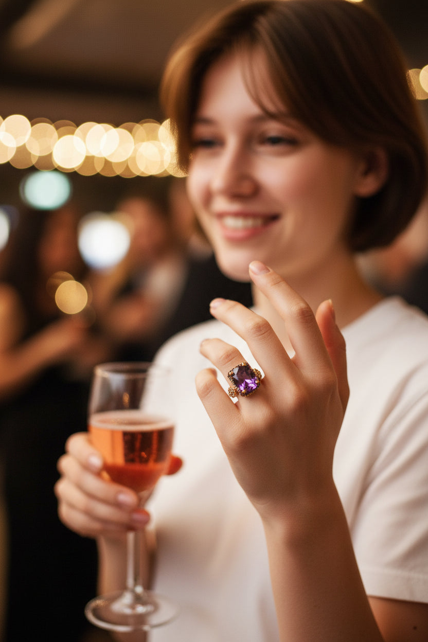 Golden Glamour: Adjustable Gemstone Rings – 9 Color Collection