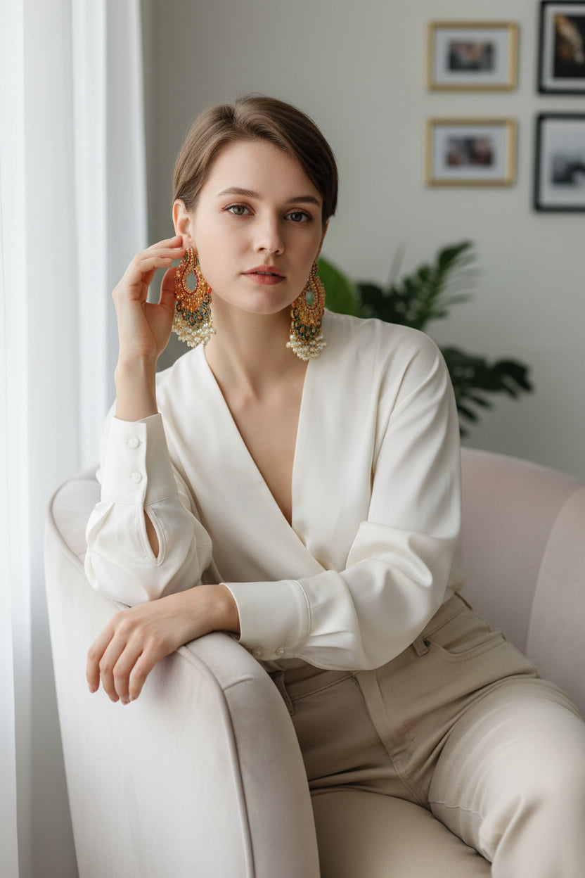 Glamorous Gold-Plated Earrings: Handmade with Vibrant Stones & Pearls