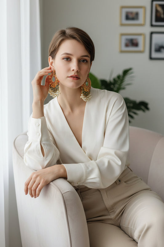 Glamorous Gold-Plated Earrings: Handmade with Vibrant Stones & Pearls