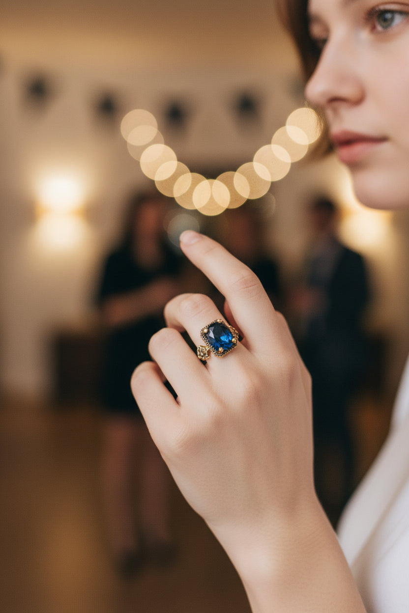 Golden Glamour: Adjustable Gemstone Rings – 9 Color Collection