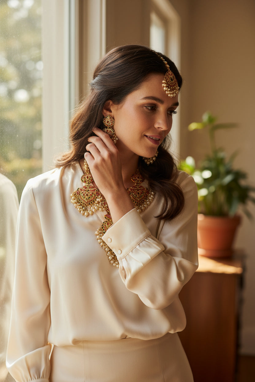 Royal Radiance: Pearl & Gemstone  Jewelry Set